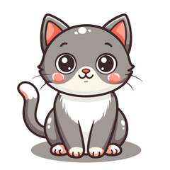 Obraz premium Cartoon illustration of a cute grey and white tuxedo cat sitting and smiling