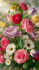 generate a vibrant and colorful image of a bouquet