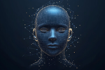 Human face with digital circuits, concept of artificial intelligence and human computer integration