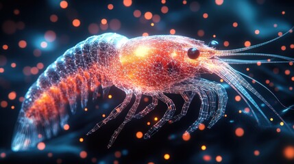 Glowing Shrimp with Wireframe Design