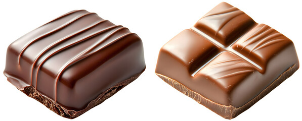 Obraz premium Chocolate Delights: An assortment of delectable chocolate squares entices with rich textures and flavors, isolated on transparent background.