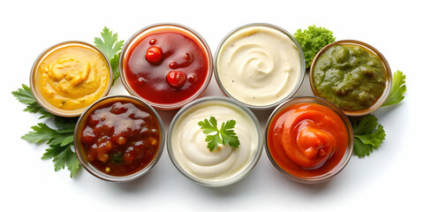 sauces on white background