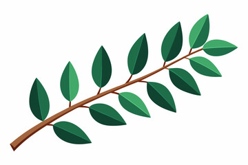 Large Horizontal Brown Branch with Green Eucalyptus Leaves on White Background