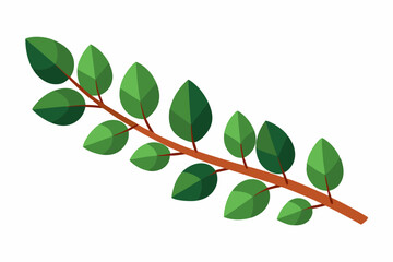 Large Horizontal Brown Branch with Green Eucalyptus Leaves on White Background