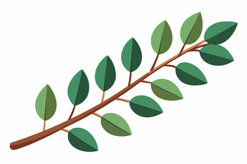 Large Horizontal Brown Branch with Green Eucalyptus Leaves on White Background