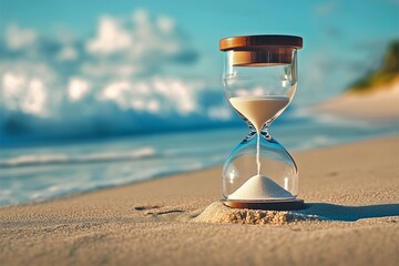 Hourglass on white sand beach
