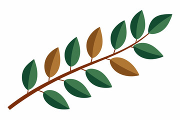 Large Horizontal Brown Branch with Green Eucalyptus Leaves on White Background
