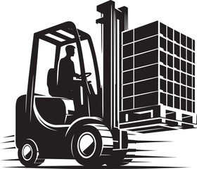 Industrial forklift lifting silhouette vector illustration isolated on a white background