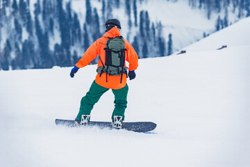 Winter mountain ski resort at sunset.