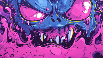 Fototapeta premium hand drawn monster illustration for full print t-shirt design, outline style, hyper maximalism, heavy composition.