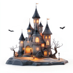 3d render Illustration of halloween castle isolated on background and copy space for halloween festival concept.