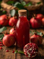 Naklejka premium Colorful bottles of fruit juices surrounded by fresh produce on pastel background