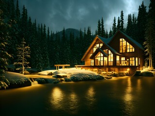 house in the forest, house on the lake