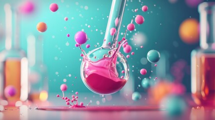 Create stunning digital illustrations capturing the dynamic and colorful interactions of fluids in a scientific laboratory.
