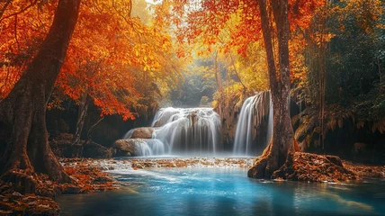 Rideaux Cascades Waterfall in autumn forest at Erawan National Park  © KKK 999