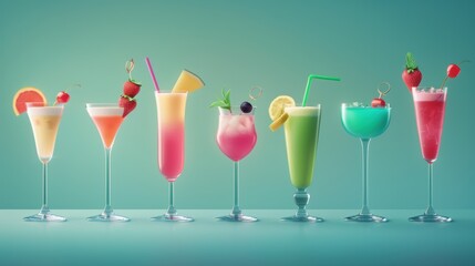 Create captivating artwork depicting the sophistication and elegance of cocktail and mixed drink presentations.