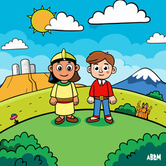Fototapeta premium Abraham and Lot on a Hill Overlooking the Valley vector