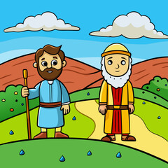 Abraham and Lot on a Hill Overlooking the Valley vector © design master