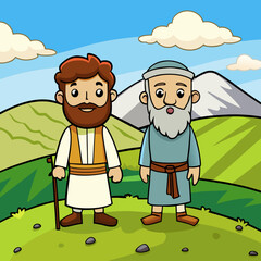 Abraham and Lot on a Hill Overlooking the Valley vector