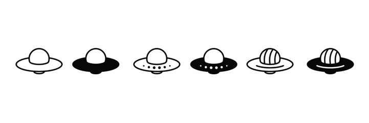 Set of Spaceship UFO icon collection. Flying saucer symbol. Vector Illustration.