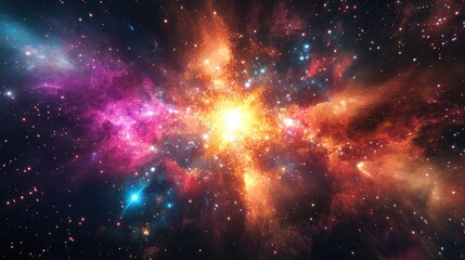 Intense galactic textures with vivid nebula colors and bright, explosive star clusters, creating a dramatic cosmic effect.
