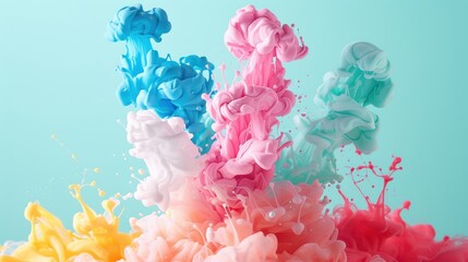 Artistic representation of colorful explosions as paint and ink mix in water, forming mesmerizing abstract designs