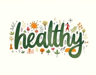 Naklejka premium an artistic background showcasing the word 'healthy' in a brush-stroke style create with ai