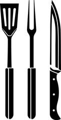 Basic barbecue kit, sharp knife, skewer and barbecue spatula