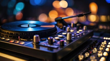 Naklejka premium close up of a dj mixing music