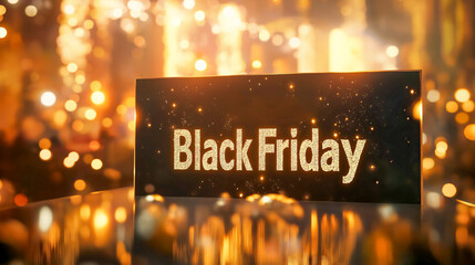 Golden Black Friday Sign Illuminated by Warm Glowing Lights in a Festive Holiday Shopping Atmosphere