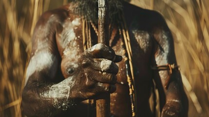 Senior Indigenous man participates in cultural ceremony in Arnhem Land.