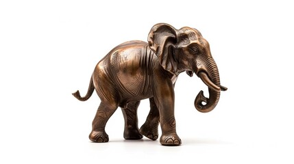 Bronze elephant figurine on white background.