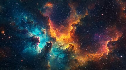 Fototapeta premium World Space Week celebration Cosmic nebula with colorful gases, deep space exploration, flat design illustration