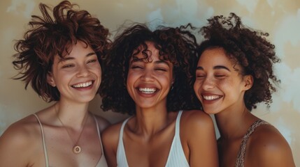 Obraz premium Warm Embrace: Three Women of Diverse Backgrounds Sharing Love and Acceptance