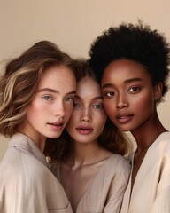 Obraz premium Portrait of Unity: Three Women of Diverse Ethnic Backgrounds Embracing Harmony