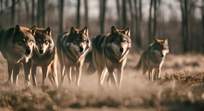 Pack of wolves in the forest.