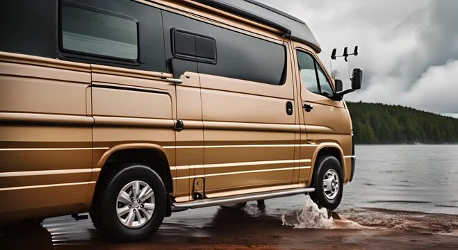 Camper van on a road trip.