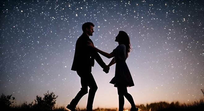 Couple dancing under the stars.