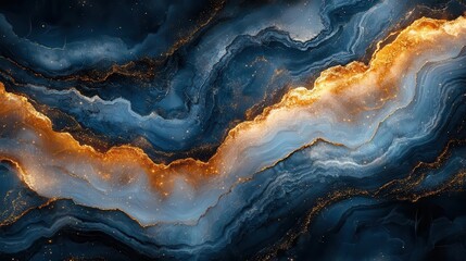 Naklejka premium abstract marble texture blending deep blue and gold veins swirling patterns reminiscent of cosmic nebulae luxurious and mystical background for elegant designs