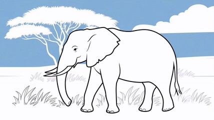 Elephant animal coloring book page outline contour drawing illustration. Children kids doodle character line art, African safari nature wildlife, mammal sketch