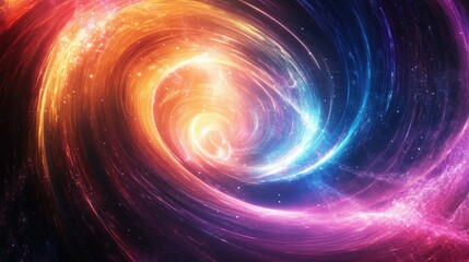 Abstract background with flowing lines and bright light representing time and space, vibrant colors swirl into infinity.