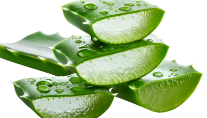 sliced leaves of fresh aloe vera with water droplets on PNG