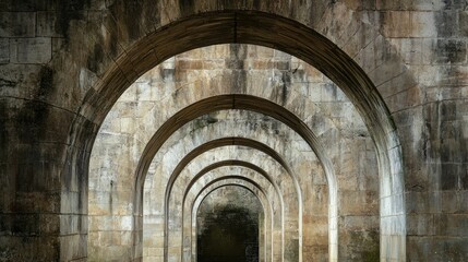 Fototapeta premium Abstract view of a medieval aqueduct arches, isolated against a plain backdrop, focusing on architectural details.