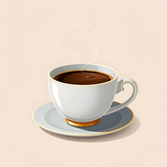 Obraz premium A steaming cup of coffee on a delicate saucer in a minimalist setting