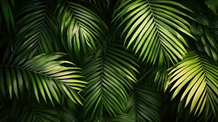 Close-up of lush green palm leaves, set against a plain background, highlighting the texture and tropical vibe.