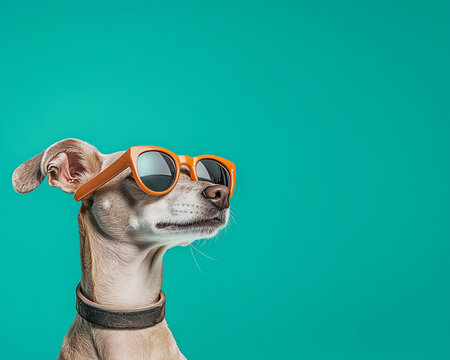portrait of a jack rasel terier dog with sunglasses
