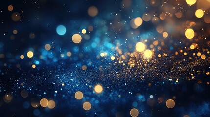 Obraz premium Dark blue texture illuminated by delicate gold bokeh lights, creating a sophisticated, abstract background.