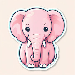 Naklejka premium Cute pink cartoon elephant with big eyes.