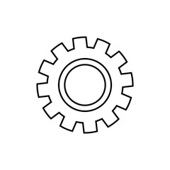 Minimalist outline gear icon. Represents settings, customization, technical adjustments, mechanical themes, user interface design, digital tools, and system configuration concepts in technology.