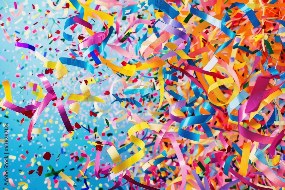Aufkleber bunch of colorful confetti falling from the sky, colorful explosion of confetti and streamers in cro